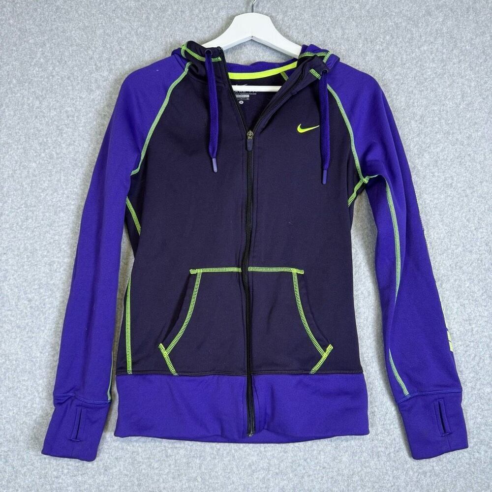 Nike Women's Size Small Blue Yellow Color block Full Zip Hooded Jacket Coat
